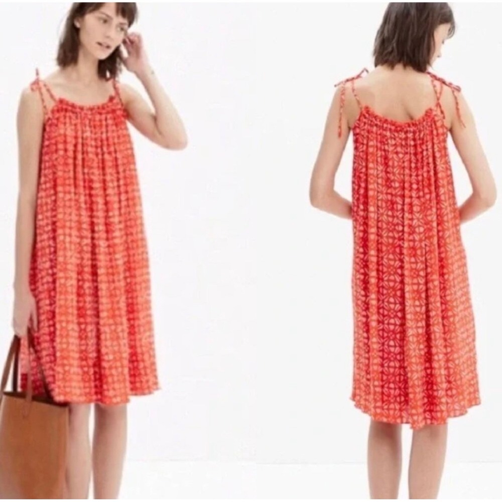 Madewell Burn Hawaiian Oahu Dress Orange White Geometric Tie Strap Dress S C1038